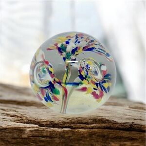 Art Glass Flower Paperweight Vintage